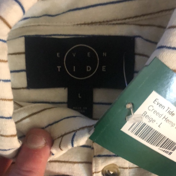 Even Tide Men’s Large Creed Hemp Blend Striped Polo NWT - Picture 5 of 5